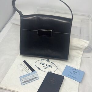 Prada Vitello Borsa Pelle Brown Shoulder Structured Hand Bag